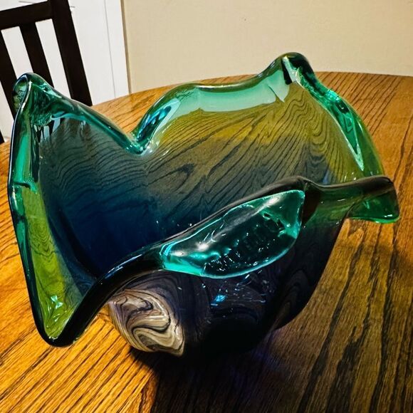 Glass Bowl Ombre Green Blue Handblown glasss Made in Italy - Picture 2 of 5